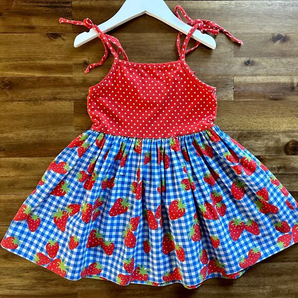 Eleanor Rose Red Blue Gingham Polka Dot Strawberry Fields Judy Dress 4/5 - Picture 5 of 7